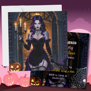 Schwarze und Lila Hexe   Wicktes Halloween-Party Einladung