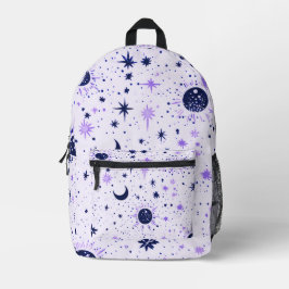 Schwarze und Lila Himmelssonnenmoonsterne Bedruckter Rucksack