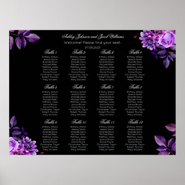 Schwarze und lila Hochzeitskarte Poster (Vorne)