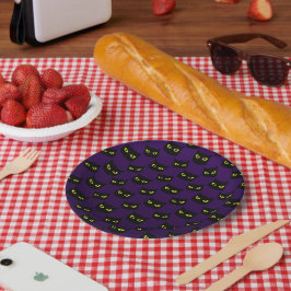 Schwarze und lila Katzengelbe Augen Halloween-Must Pappteller