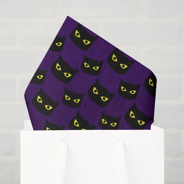 Schwarze und lila Katzengelbe Augen Halloween-Must Seidenpapier (Geschenktüte)