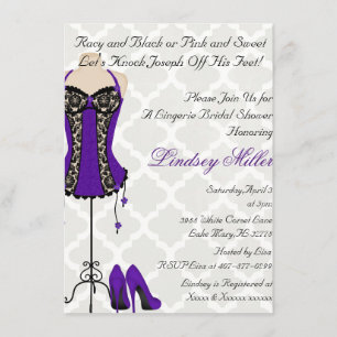 Schwarze und Lila Lingerie Bridal Dusche Einladung