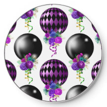 SCHWARZE UND LILA MARDI GRAS BALLOONS MIT BLUME