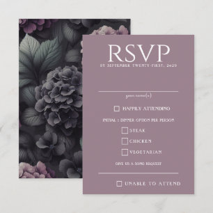 Schwarze und Lila Moody-Floral RSVP Karte