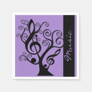 Schwarze und Lila Musik Treble Clef Tree Napkins Serviette