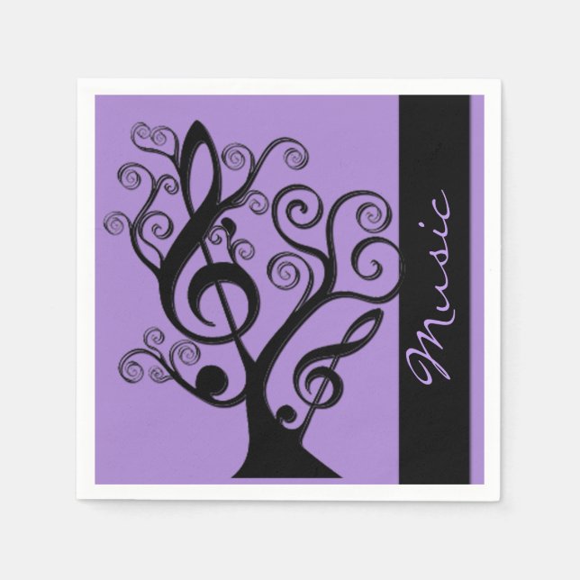 Schwarze und Lila Musik Treble Clef Tree Napkins Serviette (Vorderseite)
