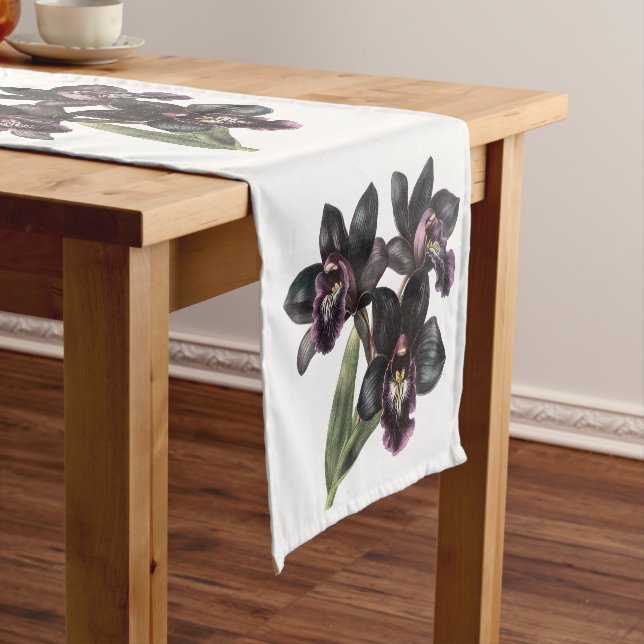 Schwarze und lila Orchideen Kurzer Tischläufer (Beispiel)