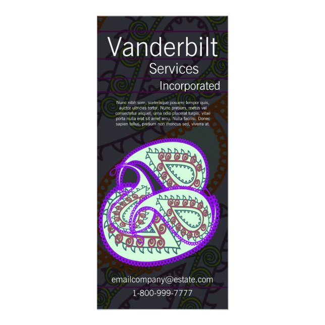 Schwarze und Lila Paisley Rack Card Werbekarte (Vorne)