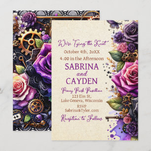 Schwarze und Lila Rose Steampunk Gothic Wedding Einladung