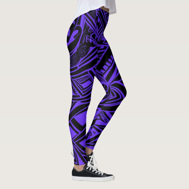 Schwarze und Lila Stämme Abstrakt Leggings (Rechts)
