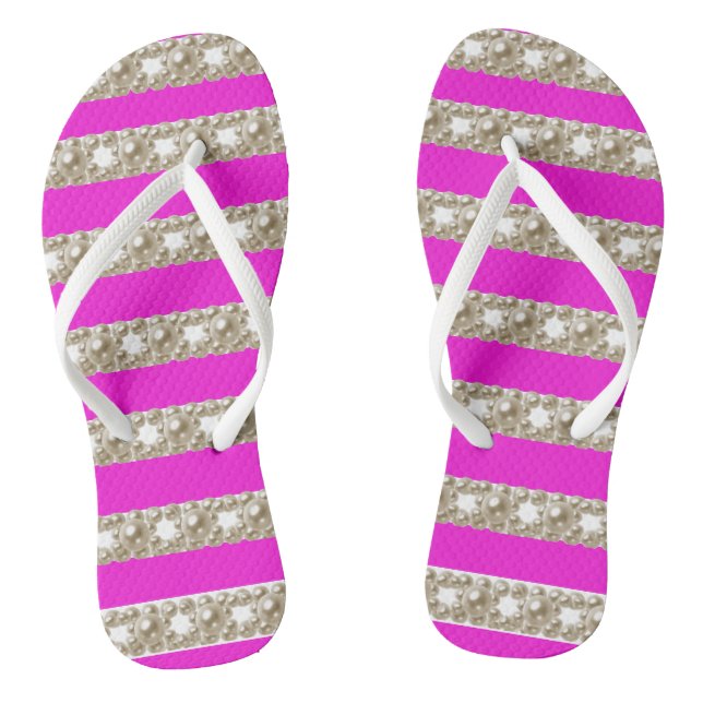 Schwarze und lila Streifen mit stilvollen Perlen  Flip Flops (Fußbett)