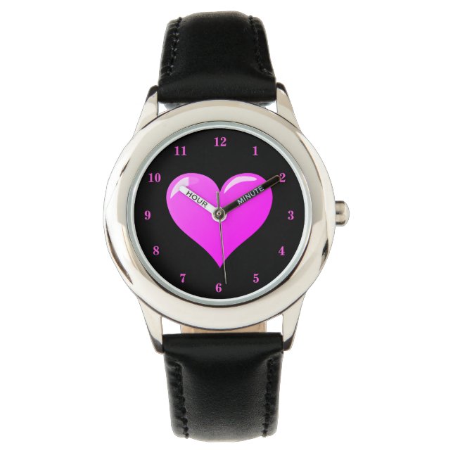 Schwarze und Lila Uhr mit Herz (Vorderseite)