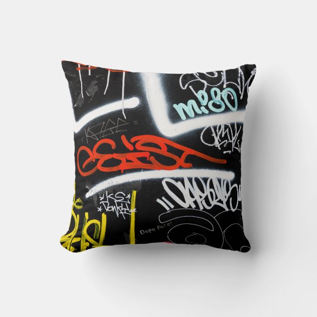 Schwarze und mehrfarbige Graffiti-Kunst Kissen (Vorderseite)
