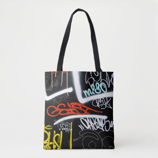 Schwarze und mehrfarbige Graffiti-Kunst Tasche (Vorderseite)