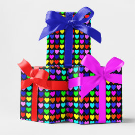 Schwarze und mehrfarbige Herzen Geschenkpapier