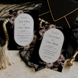Schwarze und natürliche Blumenhochzeit - Schwarz Einladung