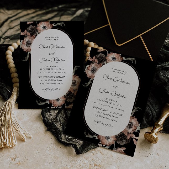 Schwarze und natürliche Blumenhochzeit - Schwarz Einladung (Von Creator hochgeladen)