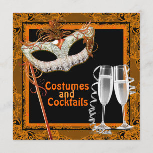 Schwarze und orange Halloween-Kostümparty Einladung