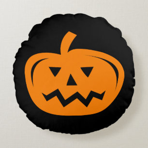 Schwarze und orange Halloween-Kürbiskissenhülle Rundes Kissen