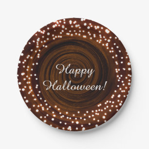 Schwarze und orange Halloween-Lichterparty Pappteller