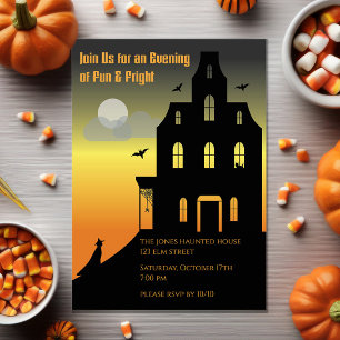 Schwarze und orange Halloween-Party im Spukhaus Einladung