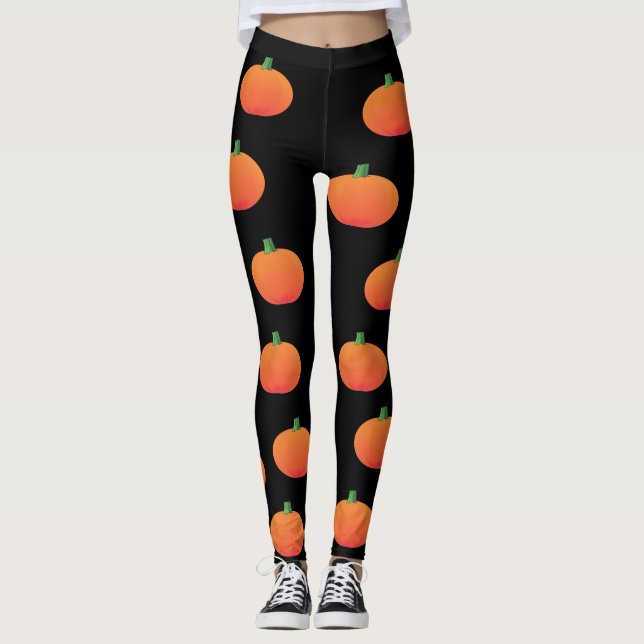 Schwarze und orange Kürbis-Halloween-Leggings Leggings (Vorderseite)