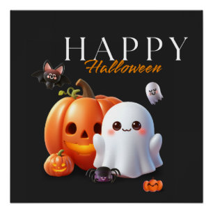 Schwarze und orange niedliche Halloween-Grüße Poster