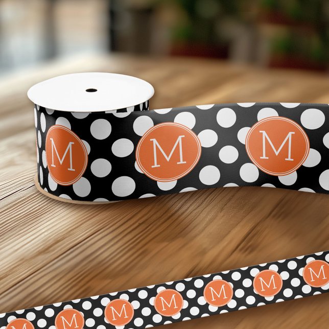 Schwarze und orangefarbene Polka-Punkte mit benutz Satinband (Custom Ribbon - Add Your Own Text)