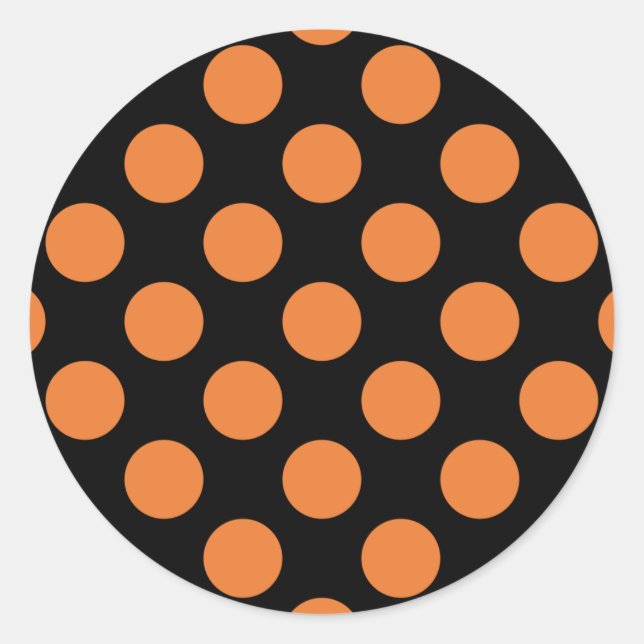 Schwarze und orangefarbene Polka-Punkte Runder Aufkleber (Vorderseite)