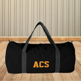 Schwarze und orangefarbene Schulfarben und Buchsta Duffle Bag