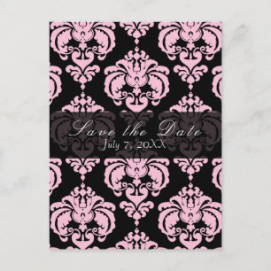 Schwarze und rosa Damast Chic Hochzeit Save the Da Ankündigungspostkarte