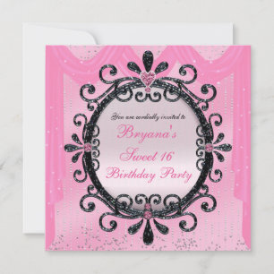 Schwarze und rosa elegante Rahmen-Sweet-16-Party-E Einladung