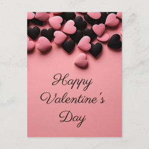 Schwarze und rosa Herzen auf rosa Erde Valentinin Postkarte