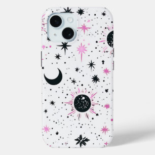 Schwarze und rosa Himmelssonne Mond Sterne Case-Mate iPhone Hülle