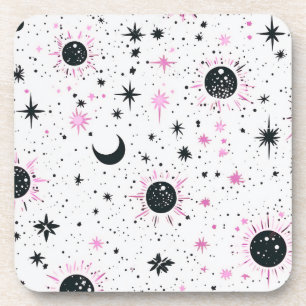 Schwarze und rosa Himmelssonne Mond Sterne Getränkeuntersetzer
