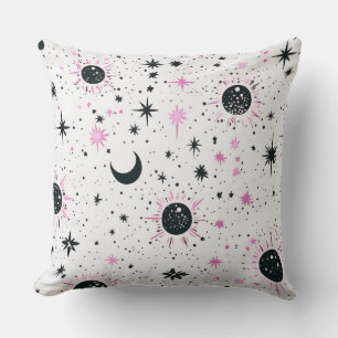 Schwarze und rosa Himmelssonne Mond Sterne Kissen