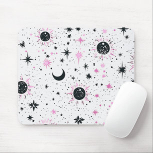 Schwarze und rosa Himmelssonne Mond Sterne Mousepad