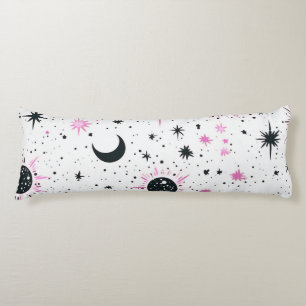 Schwarze und rosa Himmelssonne Mond Sterne Seitenschläferkissen