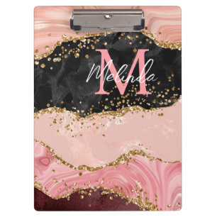 Schwarze und rosa Pailletten Achat Klemmbrett