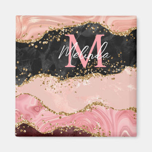 Schwarze und rosa Pailletten Achat Magnet