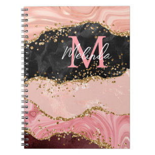Schwarze und rosa Pailletten Achat Notizblock
