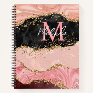 Schwarze und rosa Pailletten Achat Notizbuch