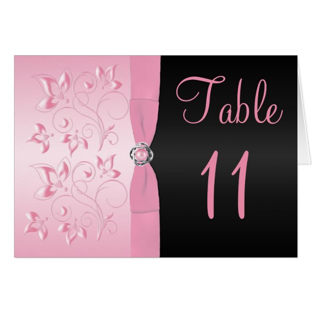 Schwarze und rosa Perle Loveknot Tischnummer-Karte (Vorderseite (Horizontal))
