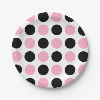 Schwarze und rosa Polka-Punkte Pappteller