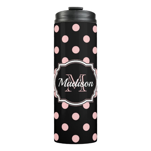 Schwarze und rosa Punkte Thermosbecher (Vorderseite)