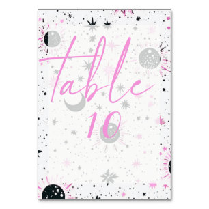 Schwarze und rosa Sonne Mond Sterne Hochzeit Tischnummer