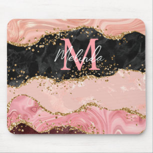 Schwarze und rosa Strasssteine Achat Mousepad
