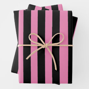 Schwarze und rosa Streifen Geschenkpapier Set