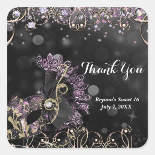 Schwarze und rosa violette Maskenball-Kostüm-Maske Quadratischer Aufkleber