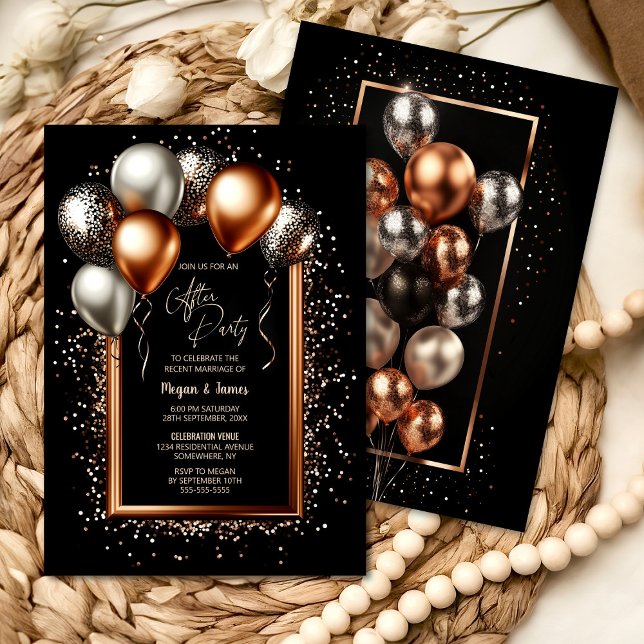 Schwarze und Rose Gold Ballons Hochzeit nach dem P Einladung (Von Creator hochgeladen)